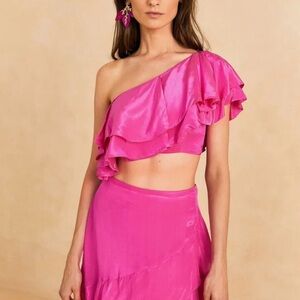 NWT Farm Rio Dark Pink Marocaine asymmetric Ruffle Top
